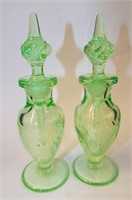Pair Of Green Glass Perfume Bottles