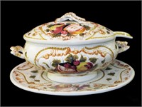 Hand Decorated Covered Tureen With Ladle & Tray