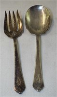 Sterling Silver Lotus Serving Fork And Spoon