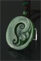 Canadian B.C. Grade A Green Jade Lingzhi Pendant