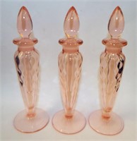 Set Of 3 Pink Heisey Glass Perfume Bottles