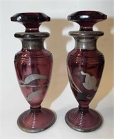 Pair Of Amethyst Glass Perfume Bottles