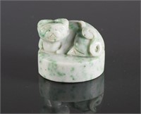 Chinese Green and White Hardstone Carved Seal