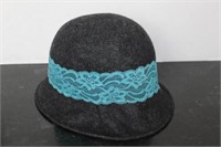 Ladies Wool Hat with Blue Lace Band