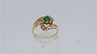 14K Gold Ring with Emerald and Diamonds