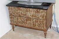 Marble Top 2 Drawer Carved Chest