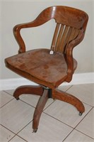 Vintage Oak Court Room Style Chair on Casters