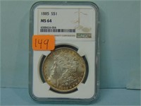 1885 Morgan Silver Dollar - NGC Graded MS-64