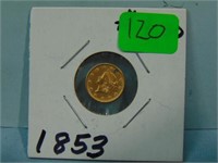 1853 US Liberty Head $1 Gold Coin