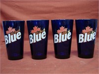 Set Of Four Cobalt Labatt Blue Beer Glasses