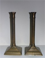 18THC. COLUMNAR CANDLESTICKS W/ STEPPED BASES