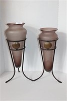 Frosted Glass Vase in Metal Holder