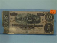 1864 Confederate States of America $10 Note
