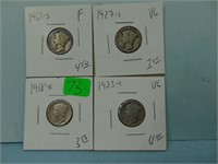 Four Mercury Silver Dimes