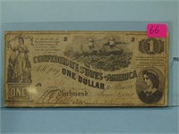 1862 Confederate States of America $1 Note - Lucy
