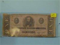 1862 Confederate States of America $1 Note - 1st S