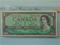 1954 Canada Devil Face on Hair Error One Dollar No