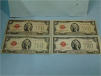 Four 1928 United States Red Seal $2 Notes