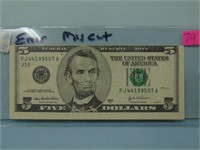 2003-A US $5 Federal Reserve Note - Miscut Error