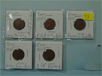 Lot of Five Wheat Penny Error Coins