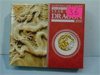 2012 Australian Year of the Dragon $1 Gilded Silve
