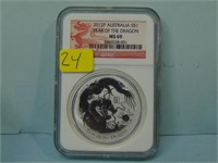 2012-P Australia $1 Year of the Dragon Silver Bull