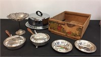LOT VTG FRUIT CRATE WITH SILVER-PLATED ITEMS