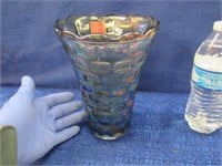 vint. blue 8in carnival glass vase "federal glass"