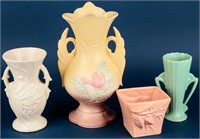 4 Vintage Pottery Hull & McCoy Vases & Planter