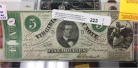 1862 $5 CONFEDERATE VIRGINIA NOTE