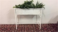 PAINTED WHITE WICKER PLANTSTAND WITH GREENERY