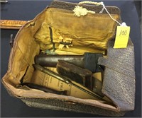 LEATHER BAG, MAN STUFF, KNIVES ETC