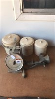 Enamel Kitchen Canisters, Scales and Mincer