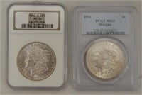 MORGAN SILVER DOLLARS 1921 MS 63 and 1884 O MS 64