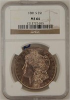 MORGAN SILVER DOLLAR 1881 MS64