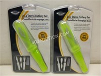 Lot of 2 Travel Club 3 in 1 Travel Cutlery Set