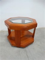 Oak Octagonal Glass Top End Table