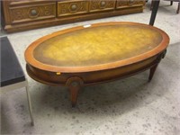 Oval Leather-Topped Coffee Table