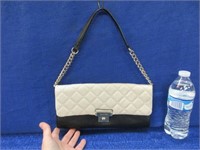 calvin klein black & white leather chain purse