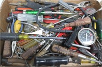 Box of Assorted Screwdrivers, Cutters, Pliers, &
