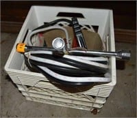 CRATE WITH HEAVY DUTY JUMPER CABLES & 4 WAY