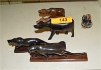 5 WOOD CARVED ANIMALS & 1 SMALL CERAMIC