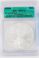 Coin 2004 Silver Eagle Certified by ICG as MS70