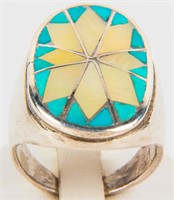 Jewelry Sterling Silver Turquoise MOP Flower Ring