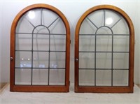 Pair of Nice Arched Leaded Glass Cabinet Doors