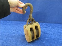 antique wooden pulley
