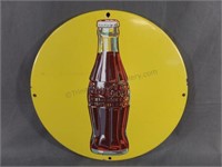 1930's Coca Cola Yellow Coke Bottle Porcelain Sign