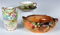 THREE PIECES OF HAND-PAINTED NIPPON CHINA