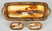 SET OF THREE HAND-PAINTED NIPPON TRAYS