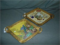 Oriental Hand Painted Plaques with Bronze Frames